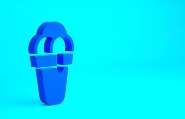 Mavi arka planda izole edilmiş waffle külahlı mavi dondurma. Güzel sembol. Minimalizm kavramı. 3d illüstrasyon 3B canlandırma.