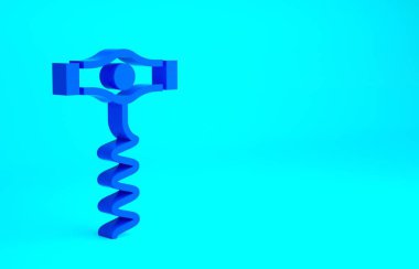 Mavi şarap tirbuşon simgesi mavi arkaplanda izole edilmiş. Minimalizm kavramı. 3d illüstrasyon 3B canlandırma.