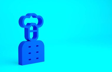 Mavi İtalyan aşçı ikonu mavi arkaplanda izole edilmiş. Minimalizm kavramı. 3d illüstrasyon 3B canlandırma.
