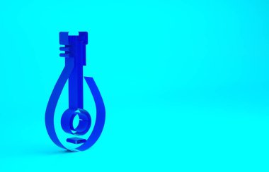 Mavi arka planda geleneksel müzik aleti mandolin ikonu izole edildi. Minimalizm kavramı. 3d illüstrasyon 3B canlandırma.