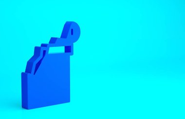 Mavi Kırık Antik sütun simgesi mavi arkaplanda izole edildi. Minimalizm kavramı. 3d illüstrasyon 3B canlandırma.