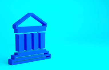 Atina, Akropolis, Yunanistan 'dan Mavi Parthenon mavi arka planda izole edildi. Antik Yunan ulusal simgesi. Minimalizm kavramı. 3d illüstrasyon 3B canlandırma.