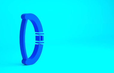 Mavi arka planda mavi ortaçağ yay simgesi izole edildi. Ortaçağ silahı. Minimalizm kavramı. 3d illüstrasyon 3B canlandırma.