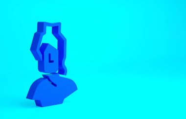 Mavi Kadim büst heykel ikonu mavi arka planda izole edilmiş. Minimalizm kavramı. 3d illüstrasyon 3B canlandırma.