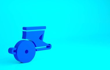Mavi arka planda mavi Antik Yunan savaş arabası simgesi izole edildi. Minimalizm kavramı. 3d illüstrasyon 3B canlandırma.