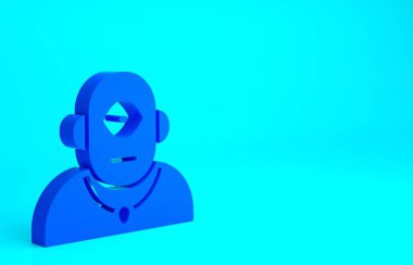 Mavi Kiklops simgesi mavi arkaplanda izole edildi. Minimalizm kavramı. 3d illüstrasyon 3B canlandırma.