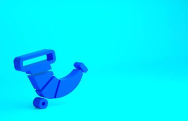 Mavi arka planda mavi av boynuzu simgesi izole edildi. Minimalizm kavramı. 3d illüstrasyon 3B canlandırma.