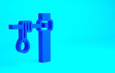 Mavi darağacı halat ikonu mavi arka planda izole edilmiş. İpe bağlanmış halat. İntihar, asılma ya da linç. Minimalizm kavramı. 3d illüstrasyon 3B canlandırma.