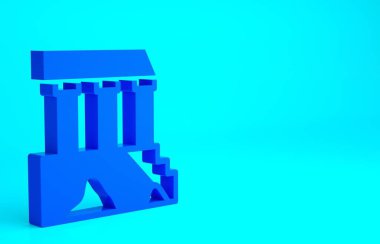Atina, Akropolis, Yunanistan 'dan Mavi Parthenon mavi arka planda izole edildi. Antik Yunan ulusal simgesi. Minimalizm kavramı. 3d illüstrasyon 3B canlandırma.