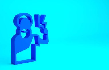 Mavi Zeus simgesi mavi arkaplanda izole edildi. Yunan tanrısı. Şimşek Tanrısı. Minimalizm kavramı. 3d illüstrasyon 3B canlandırma.