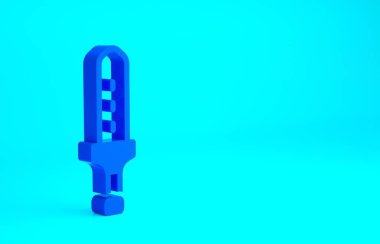 Mavi ortaçağ kılıç ikonu mavi arka planda izole edilmiş. Ortaçağ silahı. Minimalizm kavramı. 3d illüstrasyon 3B canlandırma.