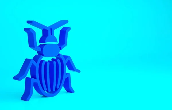 蓝色的甲虫图标隔离在蓝色的背景上 最低纲领的概念 3D渲染3D插图 — 图库照片