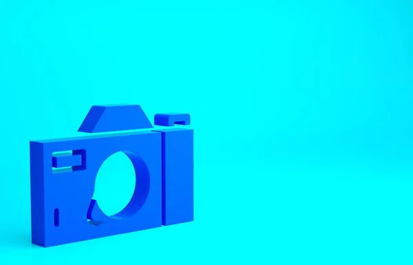 蓝光相机图标隔离在蓝色背景上 Foto相机图标 最低纲领的概念 3D渲染3D插图 — 图库照片