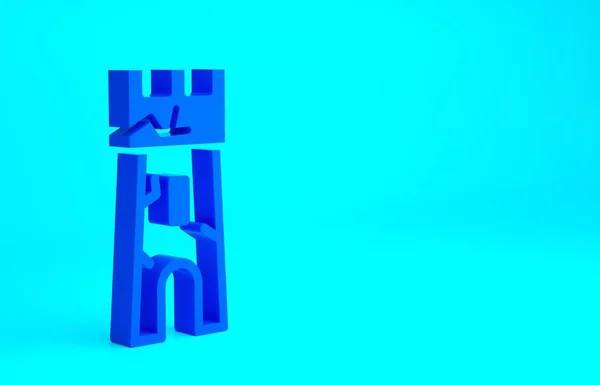Синий Значок Башни Замка Синем Фоне Знак Крепости Концепция Минимализма — стоковое фото