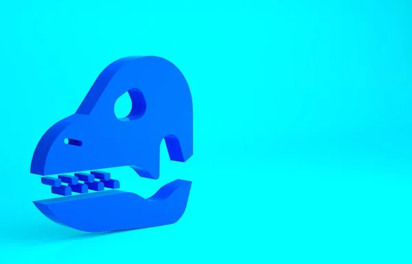 Blue Dinosaur skull icon isolated on blue background. Minimalism concept. 3d illustration 3D render.