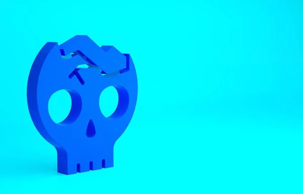 Blue Broken Human Skull Icon Isolated Blue Background Minimalism Concept — Stock Photo, Image