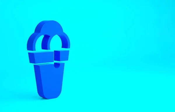蓝色雪糕在华夫饼锥形图标孤立在蓝色背景 甜蜜的象征 最低纲领的概念 3D渲染3D插图 — 图库照片