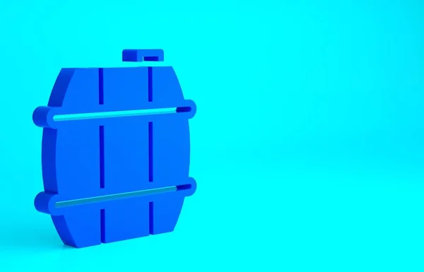 Blaues Holzfass Für Weinsymbol Isoliert Auf Blauem Hintergrund Minimalismus Konzept — Stockfoto