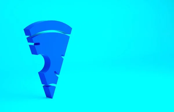 青い背景に隔離されたピザアイコンの青スライス ファーストフードメニュー 最小限の概念 3Dイラスト3Dレンダリング — ストック写真