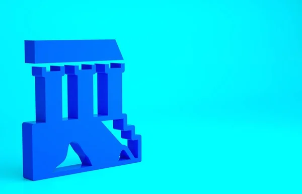 来自雅典的蓝色帕台农神庙 雅典卫城 在蓝色背景下孤立的希腊图标 希腊古代国家地标 最低纲领的概念 3D渲染3D插图 — 图库照片