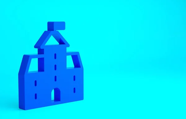 蓝色城堡图标隔离在蓝色背景 中世纪的城堡和塔楼免遭敌人的攻击 城市的可靠性和防御性 最低纲领的概念 3D渲染3D插图 — 图库照片
