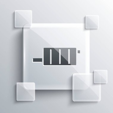 Gri arka planda gri araba egzozu simgesi izole edildi. Egzoz borusu. Kare cam paneller. Vektör İllüstrasyonu