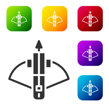 Beyaz zemin üzerinde ok simgesi olan Kara Savaş yaylı tüfeği. Renkli kare düğmelerle simgeleri ayarla. Vektör