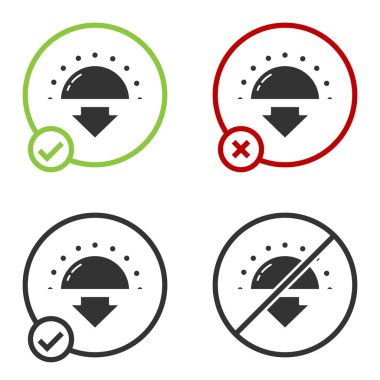 Siyah Günbatımı simgesi beyaz arkaplanda izole edildi. Çember düğmesi. Vektör