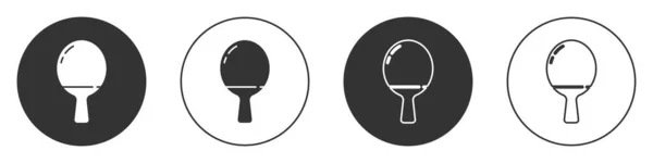 Raquette noire pour jouer à une icône de tennis de table isolée sur fond blanc. Cercle bouton. Illustration vectorielle — Image vectorielle