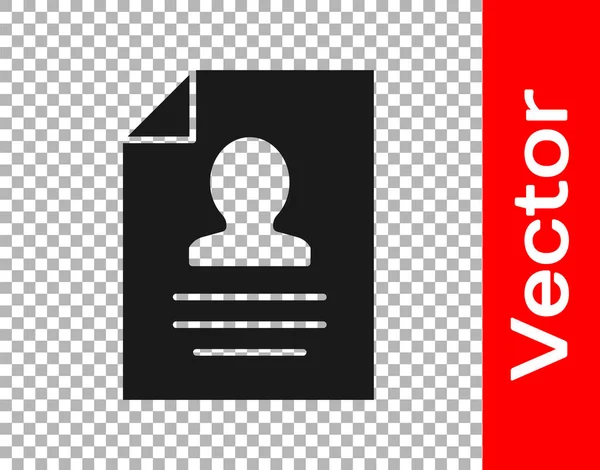 Schwarzes Resume-Symbol isoliert auf transparentem Hintergrund. Lebenslauf-Bewerbung. Suche nach professionellem Personal. Die Personalanalysen laufen weiter. Vektor — Stockvektor