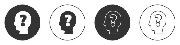 Black Human testa con icona punto interrogativo isolato su sfondo bianco. Pulsante cerchio. Vettore — Vettoriale Stock