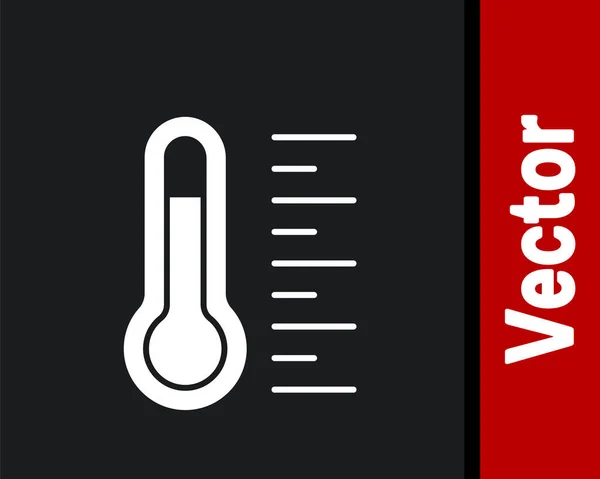 White Meteorology thermometer measuring icon isolated on black background. Thermometer equipment showing hot or cold weather. Vector — Stock Vector