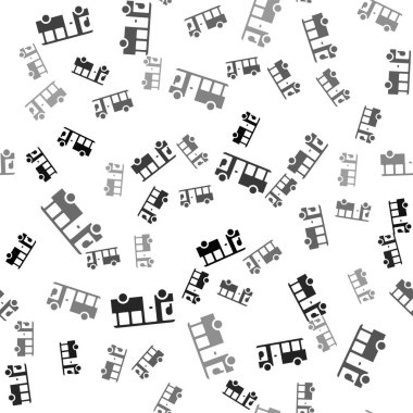 Siyah Bus simgesi beyaz arkaplanda izole edilmiş kusursuz desen. Ulaşım konsepti. Otobüs turu tabelası. Turizm ya da kamu aracı sembolü. Vektör