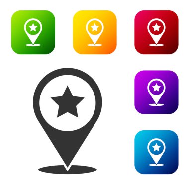 Siyah ABD Bağımsızlık Günü simgesi beyaz arka planda izole edildi. 4 Temmuz. Amerika Birleşik Devletleri ülkesi. Renkli kare düğmelerle simgeleri ayarla. Vektör