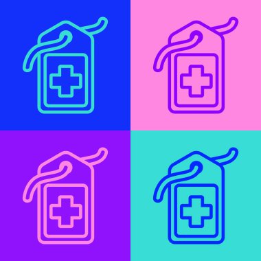 Pop Art Line Cross hastanesi tıbbi etiket ikonu renk arkaplanında izole edilmiş. İlk yardım. Teşhis sembolü. İlaç ve eczane işareti. Vektör İllüstrasyonu