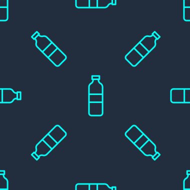 Yeşil çizgili bir şişe su ikonu mavi arka planda izole edilmiş pürüzsüz desen. Soda su içme tabelası. Vektör İllüstrasyonu
