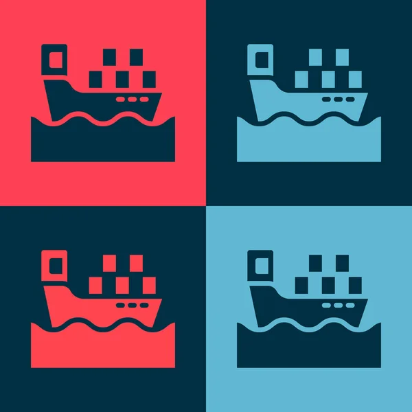 Pop konst Last fartyg med lådor leverans service ikon isolerad på färg bakgrund. Leverans, transport. Fartyg med paket, lådor, gods. Vektor — Stock vektor