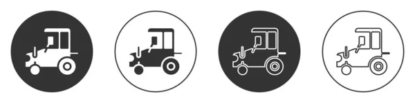Icono del tractor negro aislado sobre fondo blanco. Botón de círculo. Vector — Archivo Imágenes Vectoriales