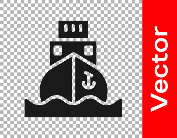 Icono de barco de carga negra aislado sobre fondo transparente. Vector — Vector de stock