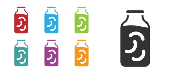 Pepinos negros en escabeche en un icono del frasco aislado sobre fondo blanco. Establecer iconos de colores. Vector — Vector de stock