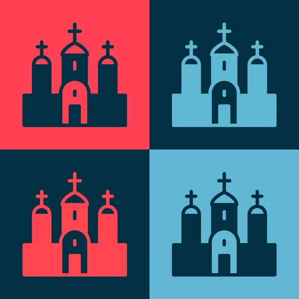 Pop art Church building icon isolated on color background. Christian Church. Religion of church. Vector — Stock Vector