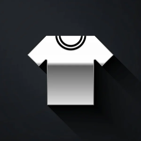 Ezüst póló ikon elszigetelt fekete háttérrel. Hosszú árnyék stílus. Vektor — Stock Vector