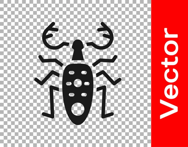 Schwarzes Käferhirsch-Symbol isoliert auf transparentem Hintergrund. Hörnerkäfer. Großes Insekt. Vektor — Stockvektor