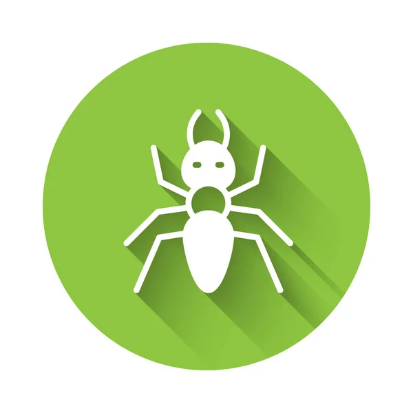 White Ant icon isolated with long shadow. Green circle button. Vector — Stock Vector