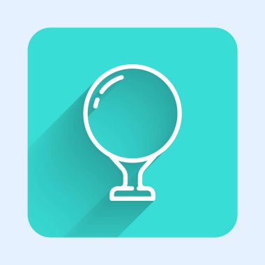 Uzun gölgeli beyaz çizgi golf topu ikonu. Yeşil kare düğmesi. Vektör İllüstrasyonu