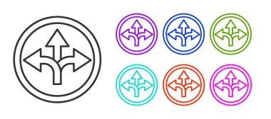 Siyah çizgi trafik levhası. Beyaz arkaplanda sinyal simgesi izole edildi. İşaretçi sembolü. İzole sokak bilgi levhası. Yön tabelası. Simgeleri renklendirin. Vektör İllüstrasyonu