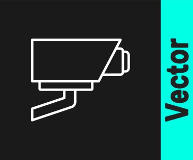 Beyaz çizgi güvenlik kamerası simgesi siyah arkaplanda izole edildi. Vektör