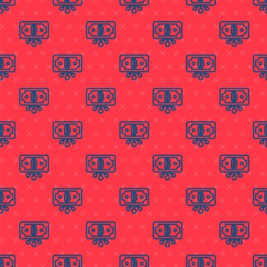 Mavi çizgi kripto para birimi, kırmızı arka planda izole edilmiş mikroçip devre ikonu ile daire içinde. Engelleme teknolojisi, dijital para piyasası. Vektör