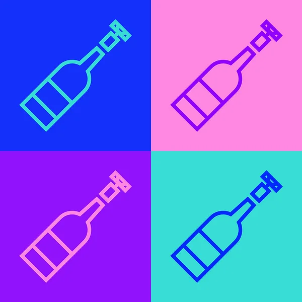 Pop art line Membuka botol ikon anggur yang terisolasi pada latar belakang warna. Ilustrasi Vektor - Stok Vektor