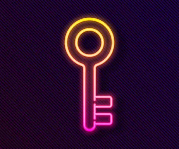 Gloeiende neon lijn Huis sleutel pictogram geïsoleerd op zwarte achtergrond. Vector Illustratie — Stockvector